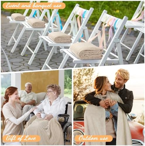 Buryeah 6 Pcs Flannel Throw Blankets Bulk Outdoor Wedding, Beige