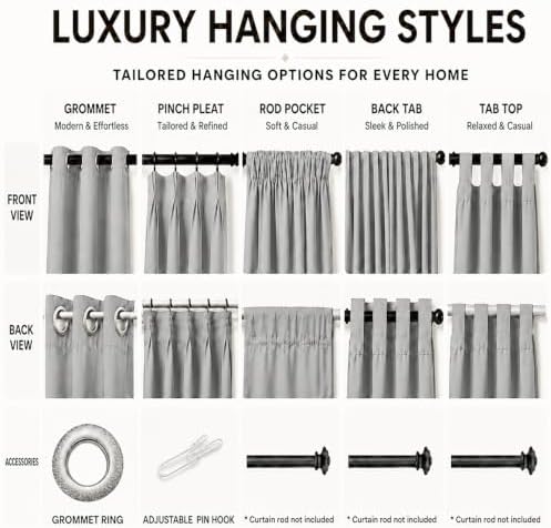 Blackout Linen Curtains for Bedroom and Living Room, Thermal Insulated
