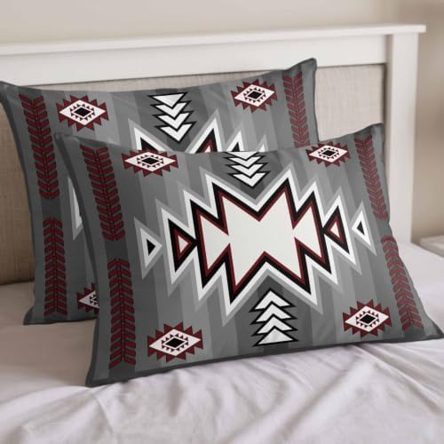 4 Piece Duvet Cover Set for Full Size Bed,Retro Bohemian Gray Pattern