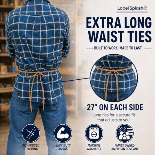 Canvas Waist Aprons with 2 Pockets, Utility Aprons for Woodworking