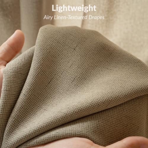Back Tab Linen Semi Sheer Curtains, Taupe, 84 inches Long