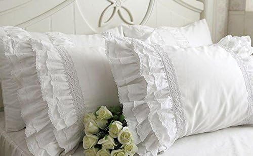 Ruffle Frill and Lace 100% Cotton White Duvet Cover Set (King)