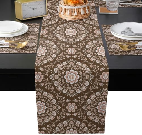 Vintage Table Runner and Placemats Set of 6 Flower Texture Farmhouse