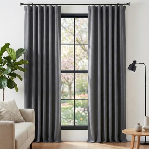 NICETOWN Charcoal Gray Linen Room Darkening Curtains for Bedroom