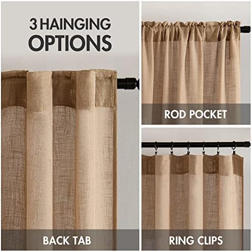 MIULEE Brown Linen Curtains 52x96 Inch Long Soft Thick Linen Textured