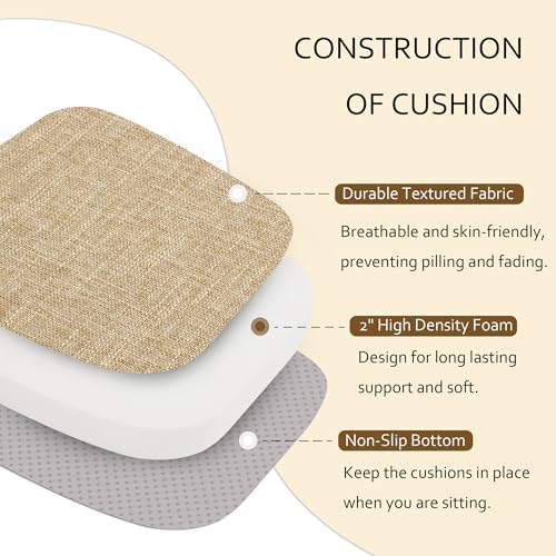 ELFJOY Non-Slip Chair Cushions for Dining Chairs Beige 16.7"x16"