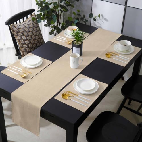 Rustic Beige Table Mats Set of 6 with Table Runner 90 Inches