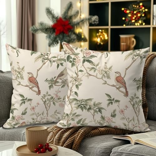 Chinoiserie Bird Floral Pillow Covers 18x18, Chinoiserie Home Decor