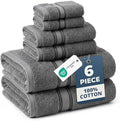 LANE LINEN Bath Towel Set 100% Cotton 6 Piece Soft Absorbent - Grey