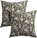 Olive Green Floral Block Print Throw Pillow Covers 22x22 Inch Set of 2
