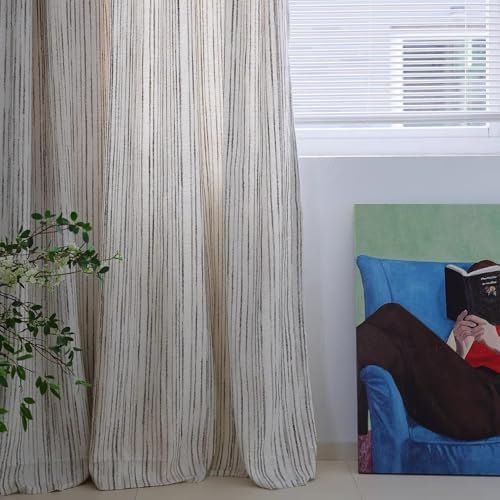 Taupe Linen Curtains 96 Inch Length for Bedroom Living Room, Boho