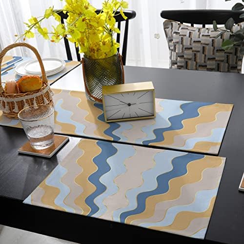 Abstract Table Mats Set of 4 With Table Runner 90 Inches Long,Cotton