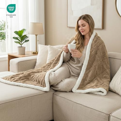 Sherpa Throw Blanket for Couch, and Bed, King 108"x90", Tan
