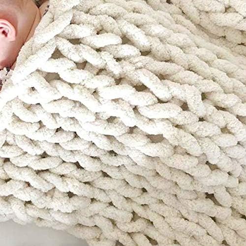 Chunky Knit Throw Blankets Ivory, Chenille Knitted Blanket Chunky Soft
