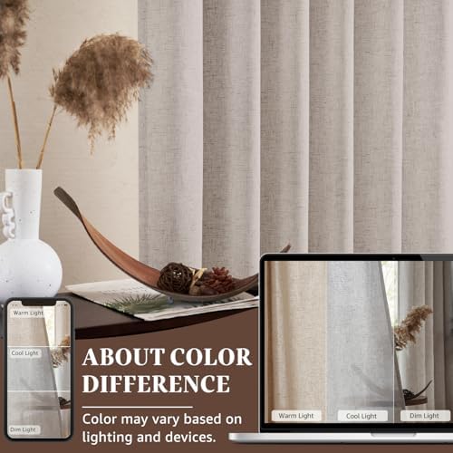jinchan Linen Curtains for Living Room Bedroom Light Filtering Semi