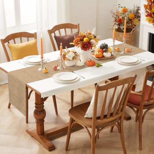 Sand Beige Cotton Linen Long Table Runner 13 x 108 inch Boho Modern
