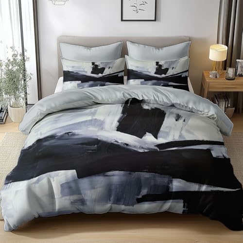 3 Pieces Duvet Covers Abstract Brush Strokes Queen Size Reversible