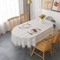 Gernaice Rustic Stripe Embroidered Oval Tablecloth Heavy Tassel Cotton
