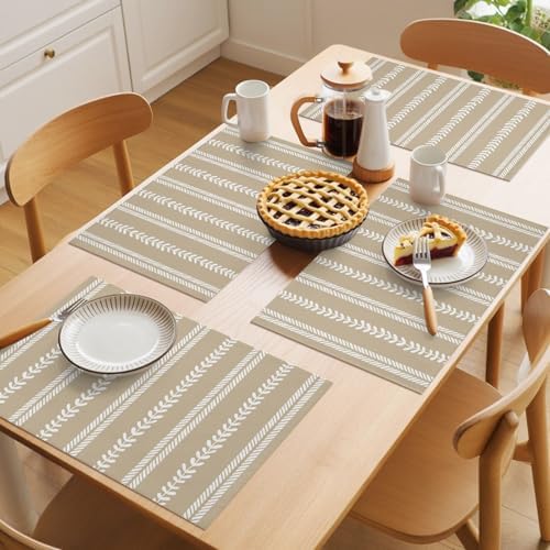 Round Placemats Set of 8 Neutral Sandy Place Mats Minimalist White
