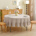 CNPYZH Taupe White Gingham Ruffled Tablecloth Dia.90 inches