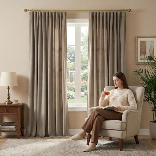 NICETOWN Taupe Velvet Curtains 8 ft Room Darkening Thermal Insulated