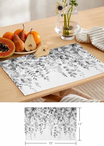 Grey Eucalyptus Leaves Placemats Set of 12 Rustic Summer Botanical