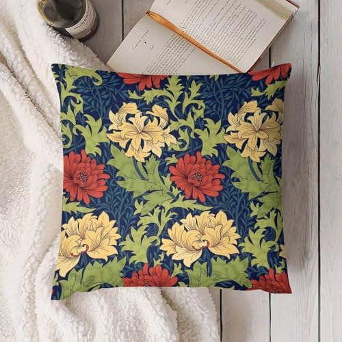Boho William Morris Pillow Covers 18x18 Inch Set of 2, Red Yellow