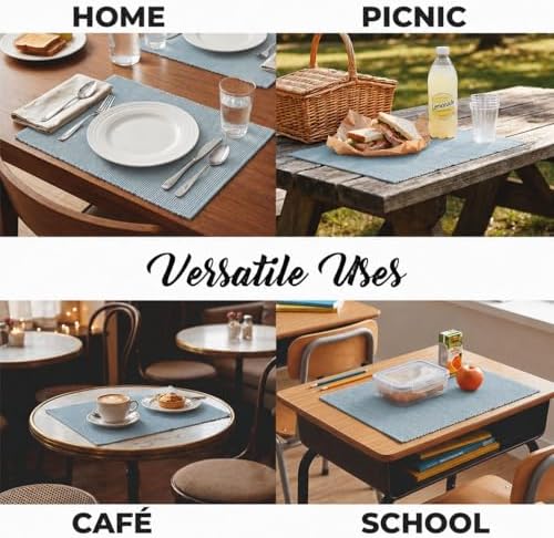 100% Cotton Ribbed Placemats - Set of 8-13 x 19 Inches - Grey