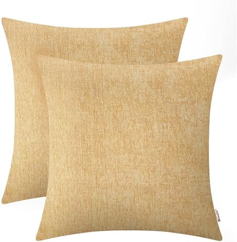 BRAWARM Chenille Throw Pillow Covers 20x20 Inches, Gold, Pack of 2