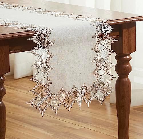Natural Linen Table Runner 120 inches Beige Lace Coffee Table Runner