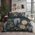 Retro Botanical Reversible Grey Duvet Cover Set King Size