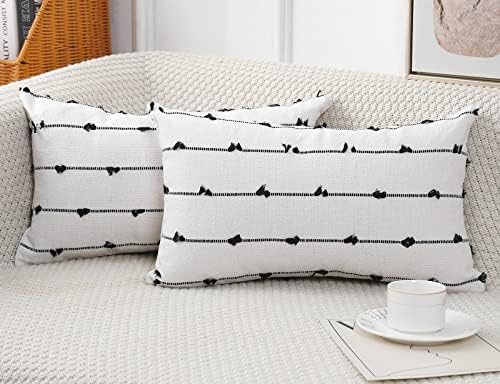 NUYECY Set of 2 Boho Lumbar Throw Pillow Covers 12x20,Black Off White