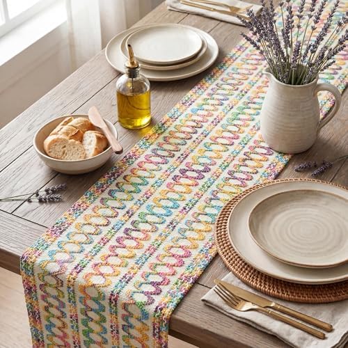 Artoid Mode Colorful Woven Farmhouse Hollow Table Runner 12x120 Inch