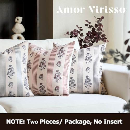 Amor Virisso Floral Throw Pillow Covers 18x18 Set of 2 Block Print