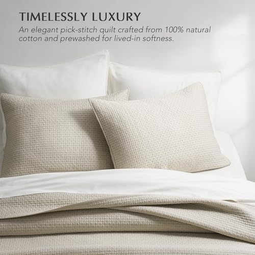 EverGrace Cotton Sateen Pick-Stitch Quilt Set, King Size, Parchment
