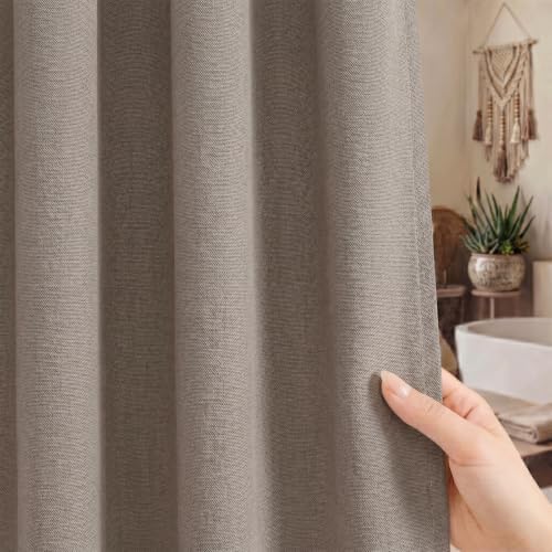 Greige Linen Shower Curtain Farmhouse Bathroom Decor 72x72 Inches