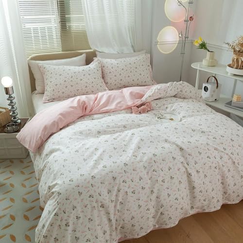 EAVD Vintage Style Garden Pink Floral Duvet Cover Queen 100% Cotton