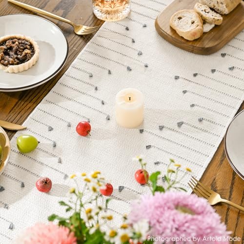 Artoid Mode Light Grey Boho Table Runner for Farmhouse Rustic,Seasonal