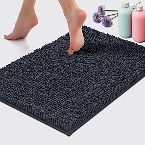 LuxUrux Charcoal Chic Bath Set: Plush Chenille Mat Set + Modern