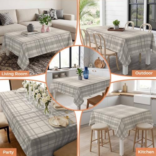 Minimalist Gray Stripe on Beige Waterproof Tablecloth Rectangle