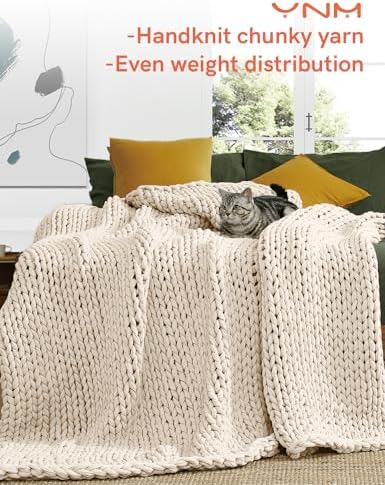 YnM Cotton Weighted Blanket, Handmade Chunky Knitted Design, Soft and