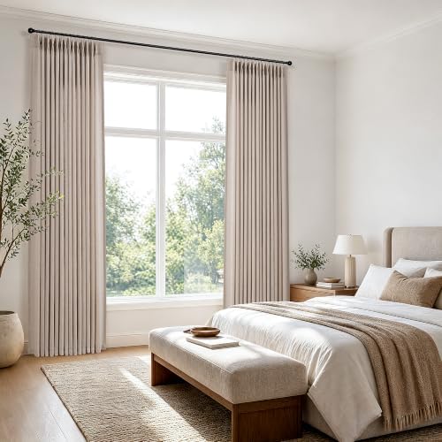 Hokibero Oatmeal Pinch Pleated Linen Curtains 84 Inch Long for Living