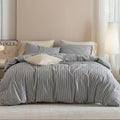 JIYUAN King Washed Cotton Duvet Cover Set, 3-Piece, Linen-Like