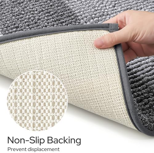 HOMEIDEAS Grey Bathroom Rugs Sets 2 Piece Chenille, 20"x32"+17"x24"
