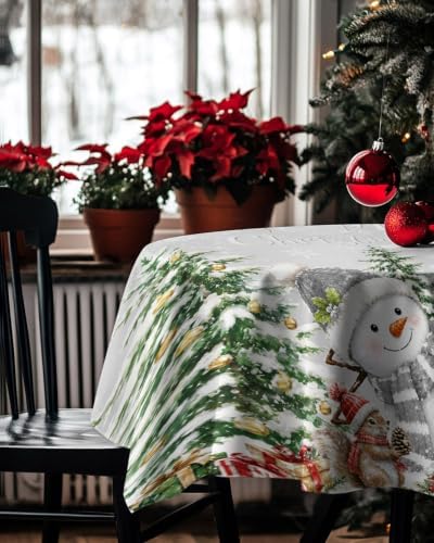 Merry Christmas Square Tablecloth Winter Smiling Snowman Christmas