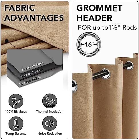 Deconovo 100% Blackout Linen Curtains 96 Inch Long for Bedroom Living