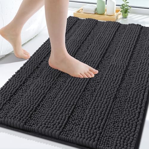 Grandaily 2 Piece Chenille Striped Bathroom Rug Bundle, Extra Thick
