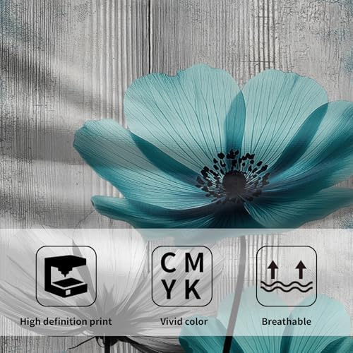 Teal Gray Floral Decorative Hand Towels for Bathroom Rustic Flower
