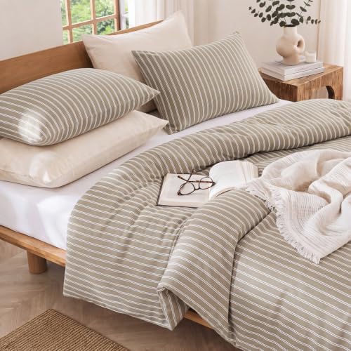 Bedbay Striped Duvet Cover Set King Size, 100% Cotton 300TC Sateen