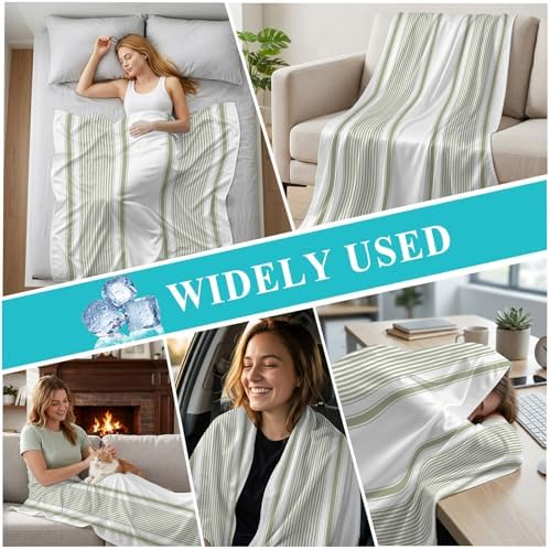 30"x40" Throw Cooling Blanket Sage Green Stripe Ice Silk Lightweight